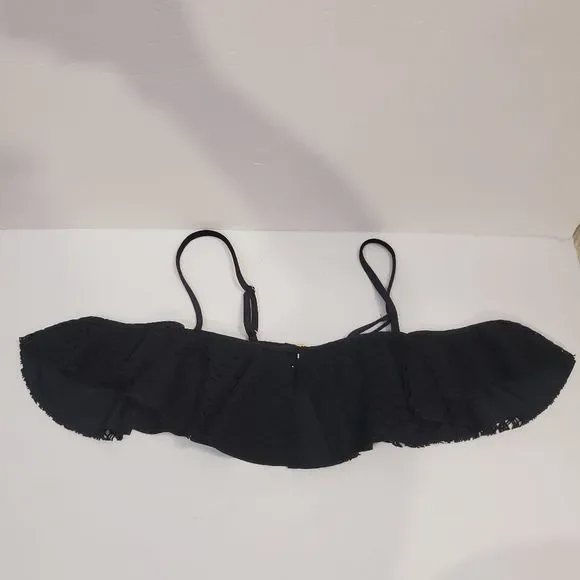 5x$25 Montce solid black ruffle Bikini top only size XS - Picture 2 of 11
